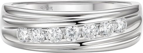 Mens Lab Grown Diamond Wedding Band, 7 Stone 0.60 ct tw 925 Sterling Silver Ring Gift for Him Size 7-14 in Saudi Arabia