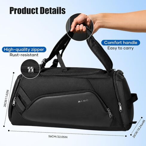 Gym Bag for Men Women, 40L Travel Duffle Sports Duffel Bag Lightweight Gym Weekender Overnight Backpack with Shoe Compartment & Wet Pocket Black in Saudi Arabia