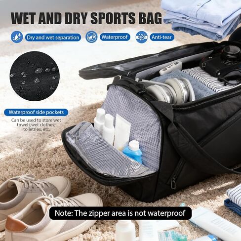 Gym Bag for Men Women, 40L Travel Duffle Sports Duffel Bag Lightweight Gym Weekender Overnight Backpack with Shoe Compartment & Wet Pocket Black in Saudi Arabia