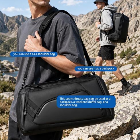 Gym Bag for Men Women, 40L Travel Duffle Sports Duffel Bag Lightweight Gym Weekender Overnight Backpack with Shoe Compartment & Wet Pocket Black in Saudi Arabia
