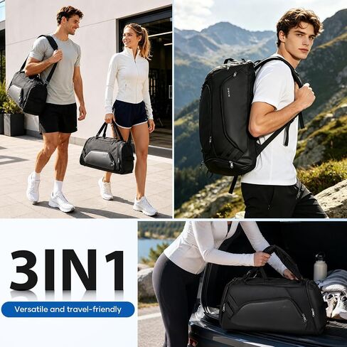 Gym Bag for Men Women, 40L Travel Duffle Sports Duffel Bag Lightweight Gym Weekender Overnight Backpack with Shoe Compartment & Wet Pocket Black in Saudi Arabia