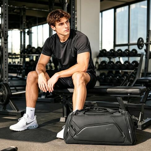 Gym Bag for Men Women, 40L Travel Duffle Sports Duffel Bag Lightweight Gym Weekender Overnight Backpack with Shoe Compartment & Wet Pocket Black in Saudi Arabia
