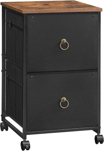 HOOBRO 2 Drawer Mobile File Cabinet, Rolling Printer Stand, Vertical Filing Cabinet, Office Drawers, Filing Cart for Home Office, A4/Letter Size, Nonwovens Drawer, Black and Rustic Brown BFK20WJ01 in Saudi Arabia