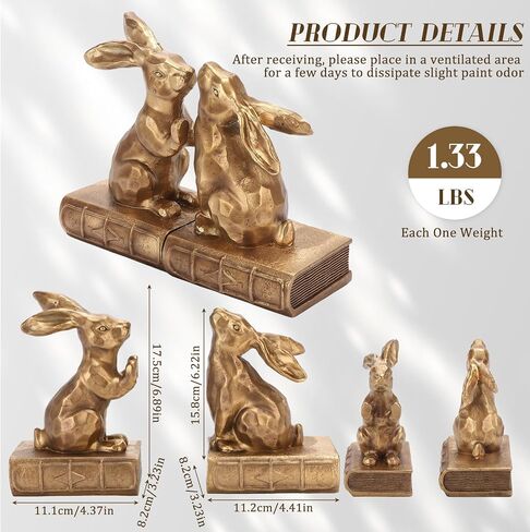 Tatuo 2 Pcs Decorative Rabbit Bookends for Shelves, Bunny Gift Book Ends for Heavy Books Animal Stopper Retriever Statues Bookends with Anti-Slip Base for Book Lover Home Bookshelf, Bronze in Kuwait