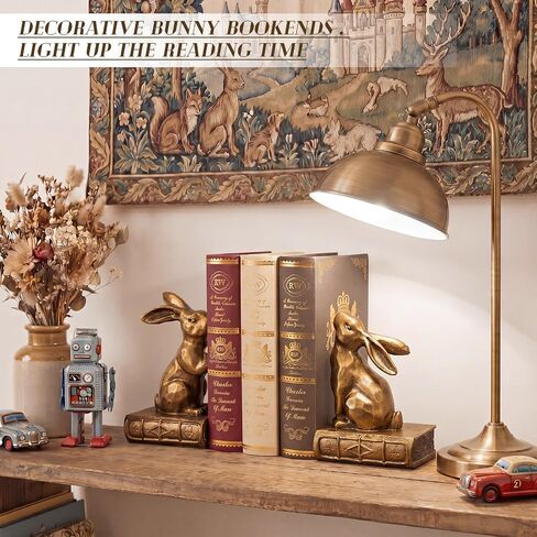 Tatuo 2 Pcs Decorative Rabbit Bookends for Shelves, Bunny Gift Book Ends for Heavy Books Animal Stopper Retriever Statues Bookends with Anti-Slip Base for Book Lover Home Bookshelf, Bronze in Kuwait