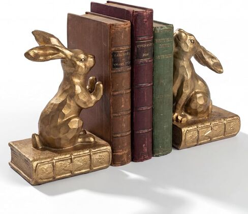 Tatuo 2 Pcs Decorative Rabbit Bookends for Shelves, Bunny Gift Book Ends for Heavy Books Animal Stopper Retriever Statues Bookends with Anti-Slip Base for Book Lover Home Bookshelf, Bronze in Kuwait