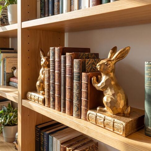 Tatuo 2 Pcs Decorative Rabbit Bookends for Shelves, Bunny Gift Book Ends for Heavy Books Animal Stopper Retriever Statues Bookends with Anti-Slip Base for Book Lover Home Bookshelf, Bronze in Kuwait
