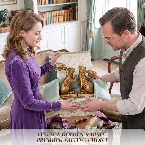 Tatuo 2 Pcs Decorative Rabbit Bookends for Shelves, Bunny Gift Book Ends for Heavy Books Animal Stopper Retriever Statues Bookends with Anti-Slip Base for Book Lover Home Bookshelf, Bronze in Kuwait