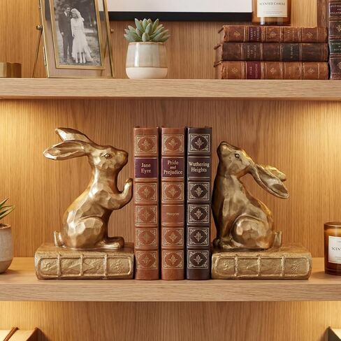 Tatuo 2 Pcs Decorative Rabbit Bookends for Shelves, Bunny Gift Book Ends for Heavy Books Animal Stopper Retriever Statues Bookends with Anti-Slip Base for Book Lover Home Bookshelf, Bronze in Kuwait