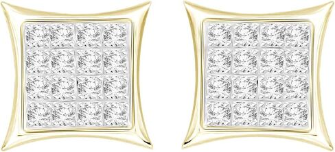 1/10 cttw Round Diamond Square Cluster Unisex Yuva Kite Stud Earrings In 10kt Gold in Saudi Arabia