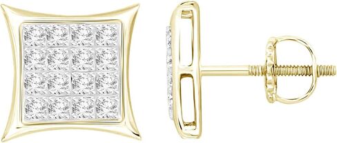 1/10 cttw Round Diamond Square Cluster Unisex Yuva Kite Stud Earrings In 10kt Gold in Saudi Arabia