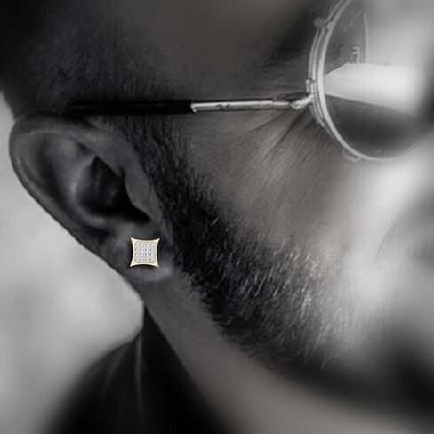 1/10 cttw Round Diamond Square Cluster Unisex Yuva Kite Stud Earrings In 10kt Gold in Saudi Arabia