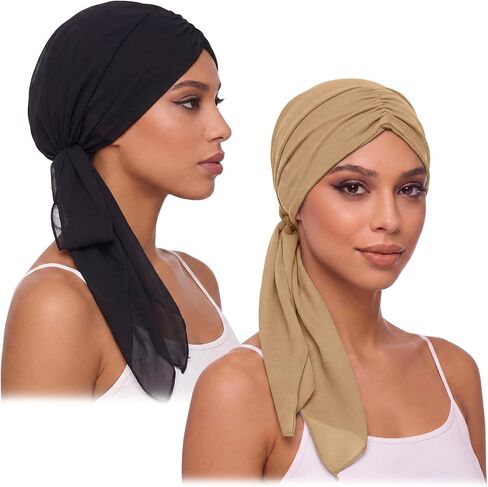 Funtery Chemo Headwear for Women, Pre Tied Headscarf Turban Slip on Beanie Hat Cancer Sleep Cap for Patients Hair Loss in Kuwait