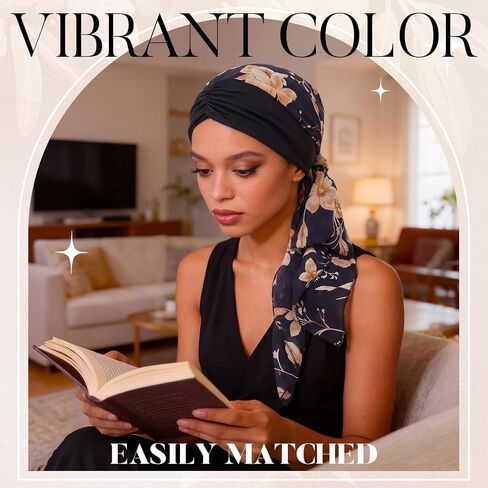 Funtery Chemo Headwear for Women, Pre Tied Headscarf Turban Slip on Beanie Hat Cancer Sleep Cap for Patients Hair Loss in Kuwait