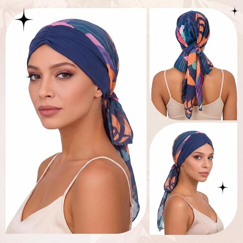 Funtery Chemo Headwear for Women, Pre Tied Headscarf Turban Slip on Beanie Hat Cancer Sleep Cap for Patients Hair Loss in Kuwait