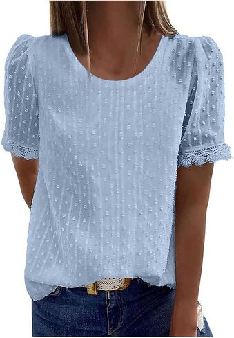 Short Sleeve Lace Crochet Boho Tops for Women Dressy Casual Blouse Summer Tops 2026 Trendy Shirts in Kuwait