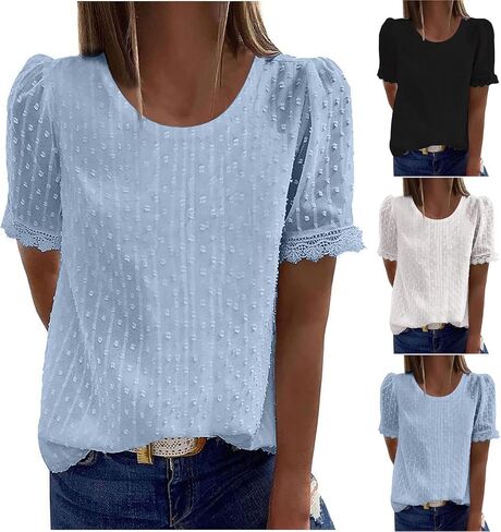 Short Sleeve Lace Crochet Boho Tops for Women Dressy Casual Blouse Summer Tops 2026 Trendy Shirts in Kuwait