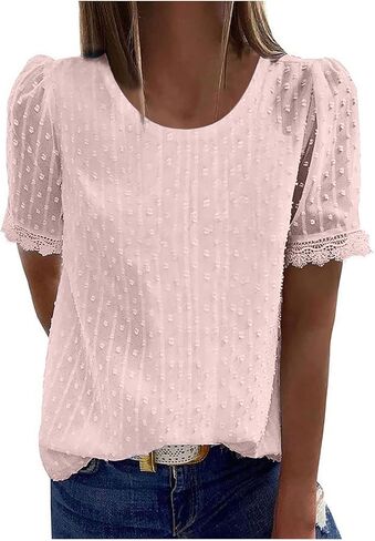 Short Sleeve Lace Crochet Boho Tops for Women Dressy Casual Blouse Summer Tops 2026 Trendy Shirts in Kuwait
