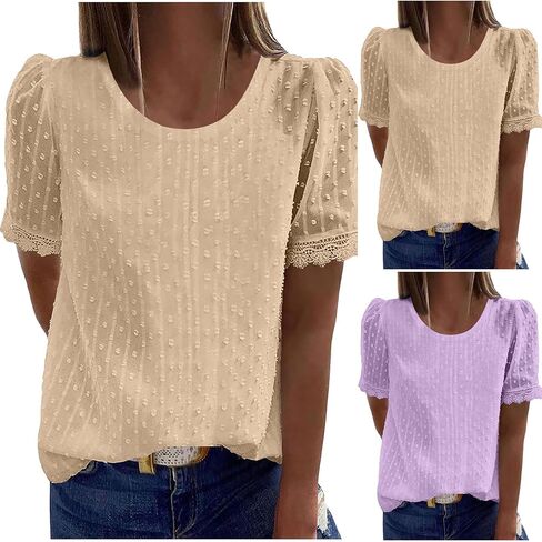 Short Sleeve Lace Crochet Boho Tops for Women Dressy Casual Blouse Summer Tops 2026 Trendy Shirts in Kuwait