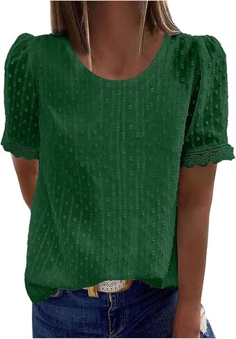 Short Sleeve Lace Crochet Boho Tops for Women Dressy Casual Blouse Summer Tops 2026 Trendy Shirts in Kuwait