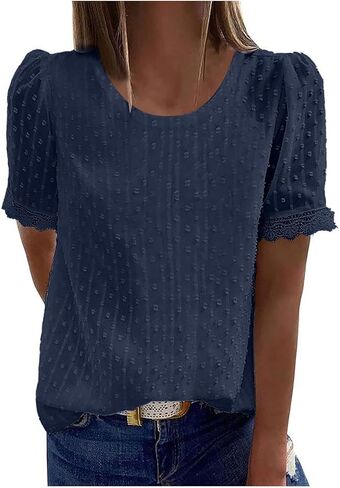 Short Sleeve Lace Crochet Boho Tops for Women Dressy Casual Blouse Summer Tops 2026 Trendy Shirts in Kuwait