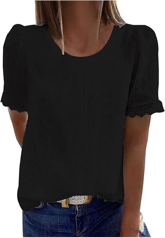 Short Sleeve Lace Crochet Boho Tops for Women Dressy Casual Blouse Summer Tops 2026 Trendy Shirts in Kuwait