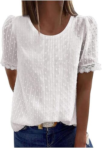 Short Sleeve Lace Crochet Boho Tops for Women Dressy Casual Blouse Summer Tops 2026 Trendy Shirts in Kuwait