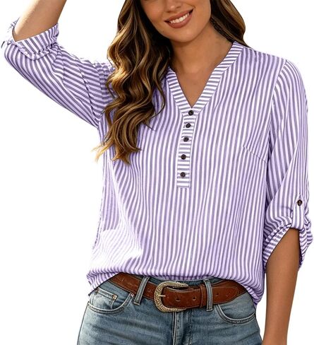 Womens Short Sleeve Striped Shirts Casual Button 4 Button Henley Shirts Summer Tops 2026 Casual Dressy Blouse in Kuwait
