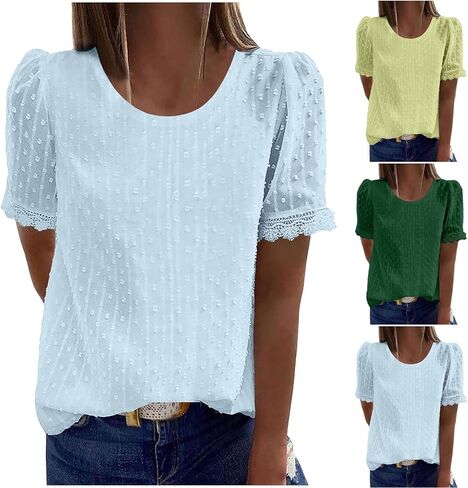 Short Sleeve Lace Crochet Boho Tops for Women Dressy Casual Blouse Summer Tops 2026 Trendy Shirts in Kuwait