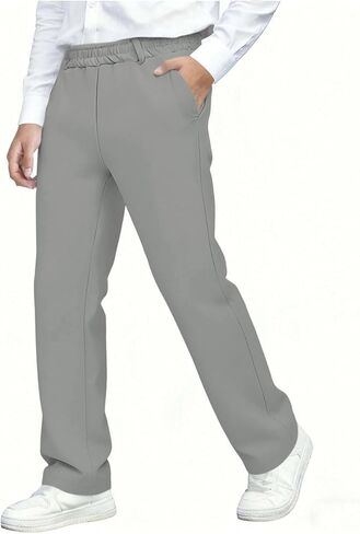Boys Uniform Pants Straight Leg Slim Fit Dress Pant Pull on Elastic Waist Long Sweatpants Kids School Clothes in Kuwait