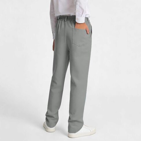 Boys Uniform Pants Straight Leg Slim Fit Dress Pant Pull on Elastic Waist Long Sweatpants Kids School Clothes in Kuwait