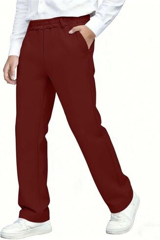 Boys Uniform Pants Straight Leg Slim Fit Dress Pant Pull on Elastic Waist Long Sweatpants Kids School Clothes in Kuwait