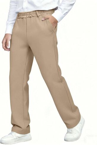 Boys Uniform Pants Straight Leg Slim Fit Dress Pant Pull on Elastic Waist Long Sweatpants Kids School Clothes in Kuwait