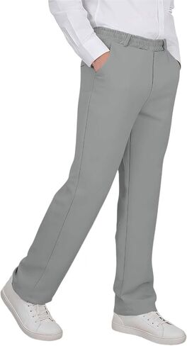 Boys Uniform Pants Straight Leg Slim Fit Dress Pant Pull on Elastic Waist Long Sweatpants Kids School Clothes in Kuwait