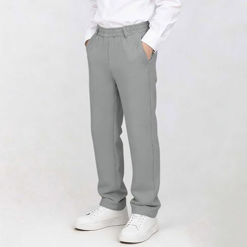 Boys Uniform Pants Straight Leg Slim Fit Dress Pant Pull on Elastic Waist Long Sweatpants Kids School Clothes in Kuwait