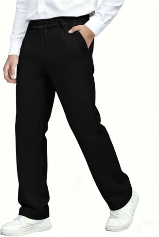 Boys Uniform Pants Straight Leg Slim Fit Dress Pant Pull on Elastic Waist Long Sweatpants Kids School Clothes in Kuwait