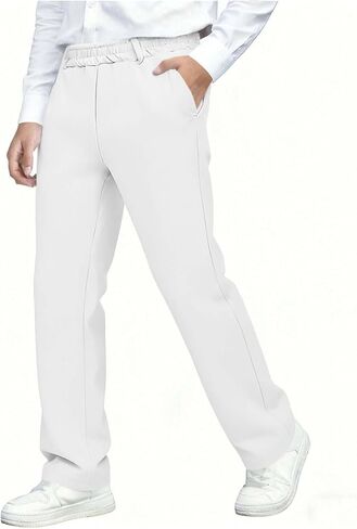 Boys Uniform Pants Straight Leg Slim Fit Dress Pant Pull on Elastic Waist Long Sweatpants Kids School Clothes in Kuwait