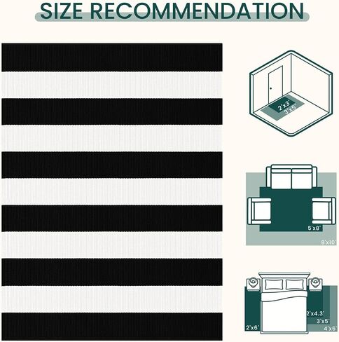 KOZYFLY Black White Striped Runner Rug 2x6 ft Woven Washable Hallway Runner Cotton Farmhouse Kitchen Rug for Entryway Porch Patio Laundry Room in Kuwait