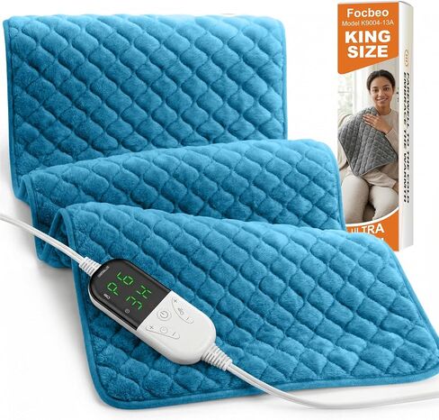 Extra Large Heating Pad for Back Pain 32"x24" King Size XL Electric Heating Pad for Period Cramps Relief & Body Neck Shoulder Auto Shut Off Heat Pad Temperature Settings Machine Washable Blue in Saudi Arabia