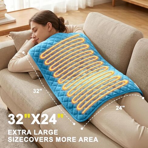 Extra Large Heating Pad for Back Pain 32"x24" King Size XL Electric Heating Pad for Period Cramps Relief & Body Neck Shoulder Auto Shut Off Heat Pad Temperature Settings Machine Washable Blue in Saudi Arabia