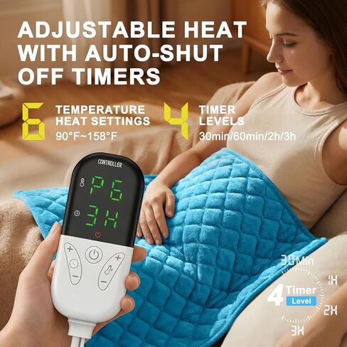 Extra Large Heating Pad for Back Pain 32"x24" King Size XL Electric Heating Pad for Period Cramps Relief & Body Neck Shoulder Auto Shut Off Heat Pad Temperature Settings Machine Washable Blue in Saudi Arabia