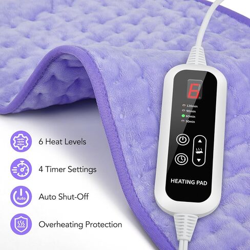 Heating Pad for Back Pain Relief - 33"x17" Extra Large Electric Heat Pad,6 Heat Settings &4 Auto Off, Machine Washable,Overheat Protection,for Shoulders,Neck,Period Cramps,Gifts for Women Mom [Purple] in Kuwait