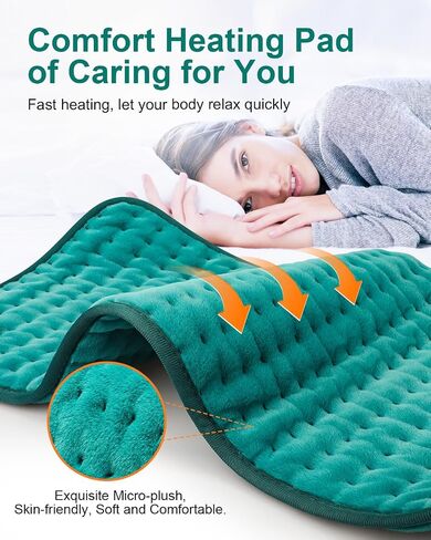 Heating Pad for Back & Period Cramps, Fathers Day Dad Gifts, Birthday Gifts for Women Mom, Electric Heating Pads for Abdomen/Waist/Shoulder, 12" x 24", 6 Heat Settings, 4 Auto-Off, Teal Green in Saudi Arabia