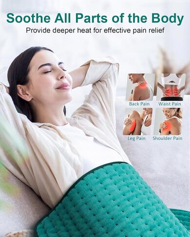 Heating Pad for Back & Period Cramps, Fathers Day Dad Gifts, Birthday Gifts for Women Mom, Electric Heating Pads for Abdomen/Waist/Shoulder, 12" x 24", 6 Heat Settings, 4 Auto-Off, Teal Green in Saudi Arabia