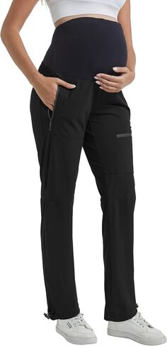 Women's Maternity Cargo Pants Over Belly Scrub Pants | Quick-dry Fabric, 3 Zipper Pockets, Adjustable Cord Lock Cuffs, Suitable for Hiking Camping Athletic Lounge in Saudi Arabia