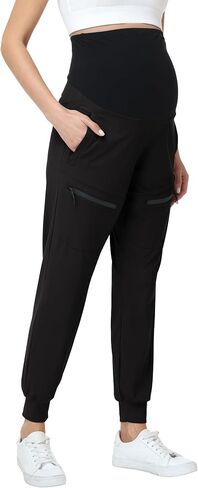 Foucome Women's Maternity Cargo Joggers with 4 Zipper Pockets | Lightweight, Quick Dry, Over Belly, Pregnancy Athletic Hiking Pants, Lounge Casual Travel in Kuwait