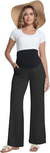 V VOCNI سراويل الأمومة واسعة الساق Palazzo Flowy Pants كاجوال للشاطئ فضفاضة للحمل in Kuwait