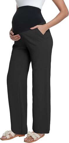 V VOCNI سراويل الأمومة واسعة الساق Palazzo Flowy Pants كاجوال للشاطئ فضفاضة للحمل in Kuwait