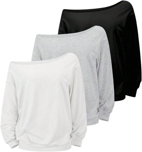 SOLY HUX Women's Off The Shoulder Oversized Sweatshirts 3 Packs Long Sleeve Shirts Pullover Streetwear Tops in Kuwait
