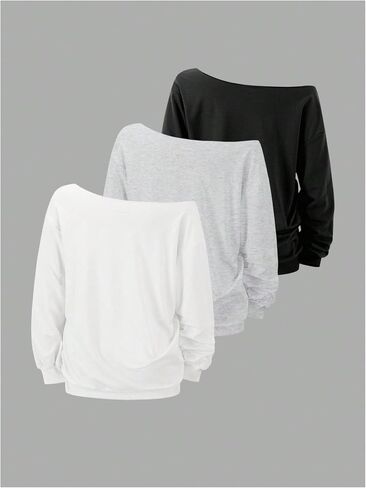 SOLY HUX Women's Off The Shoulder Oversized Sweatshirts 3 Packs Long Sleeve Shirts Pullover Streetwear Tops in Kuwait